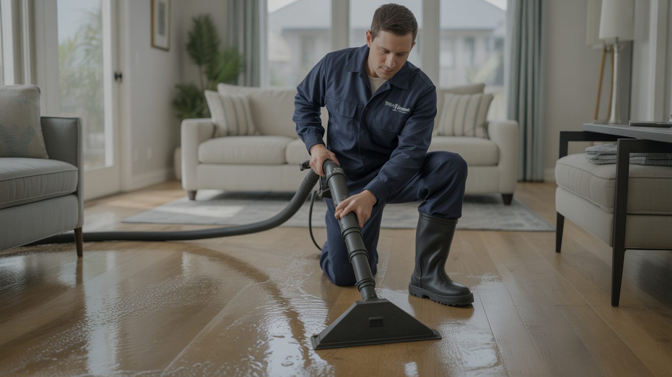 Water Damage Restoration technician at work in Charleston